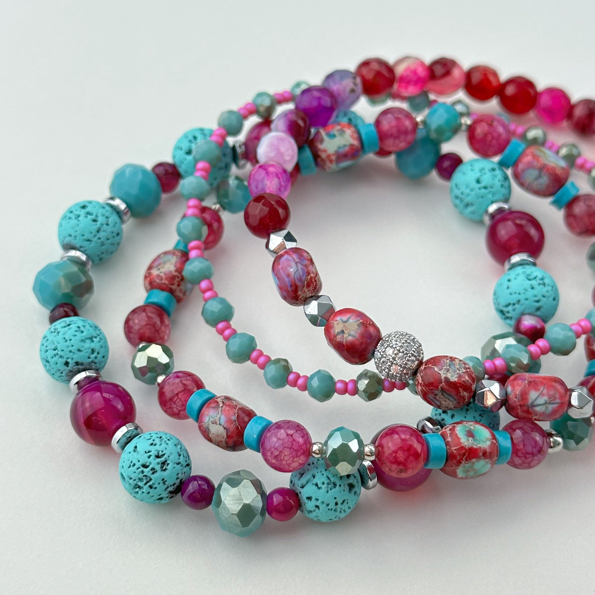 Pink Variscite bracelet stack