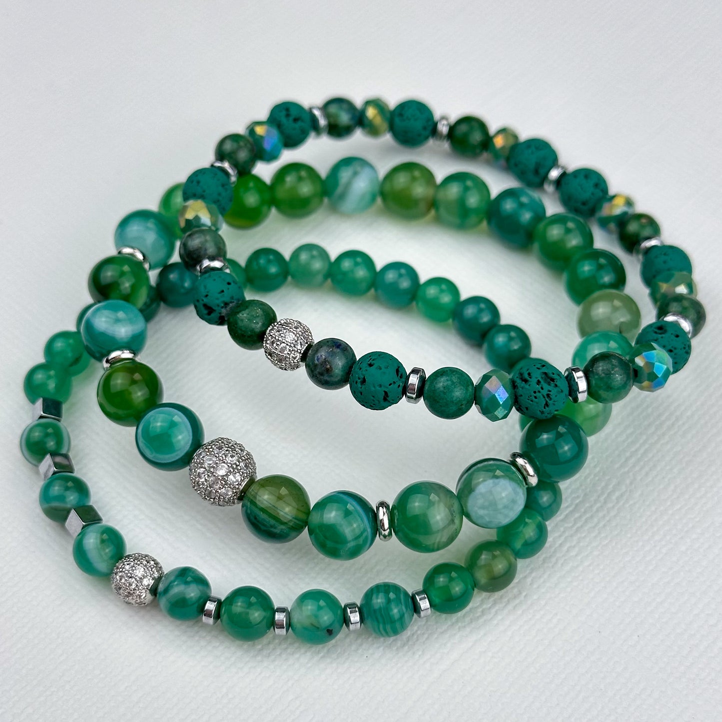 Green Agate Bracelet with golden hematite