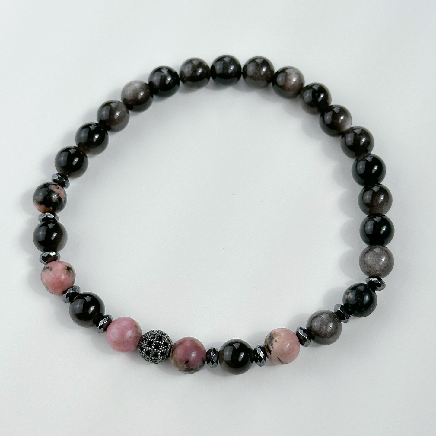 Rhodonite bracelet & Silver obsidian.
