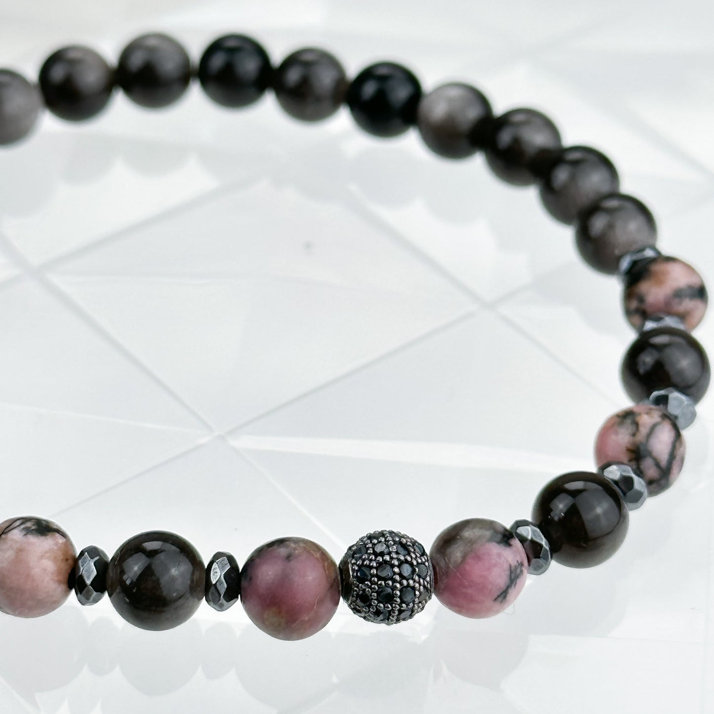 Rhodonite bracelet & Silver obsidian.