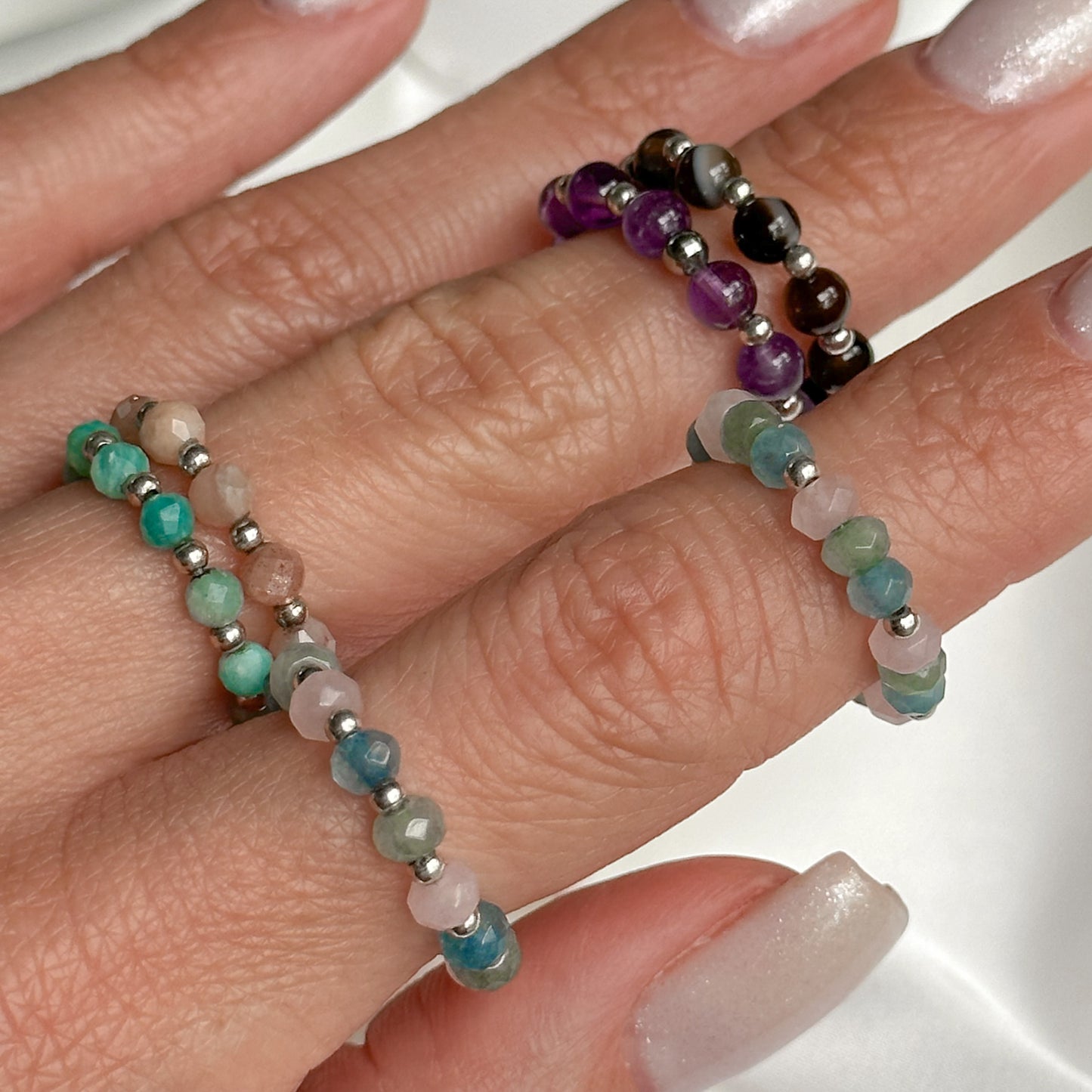 Beaded rings with silver