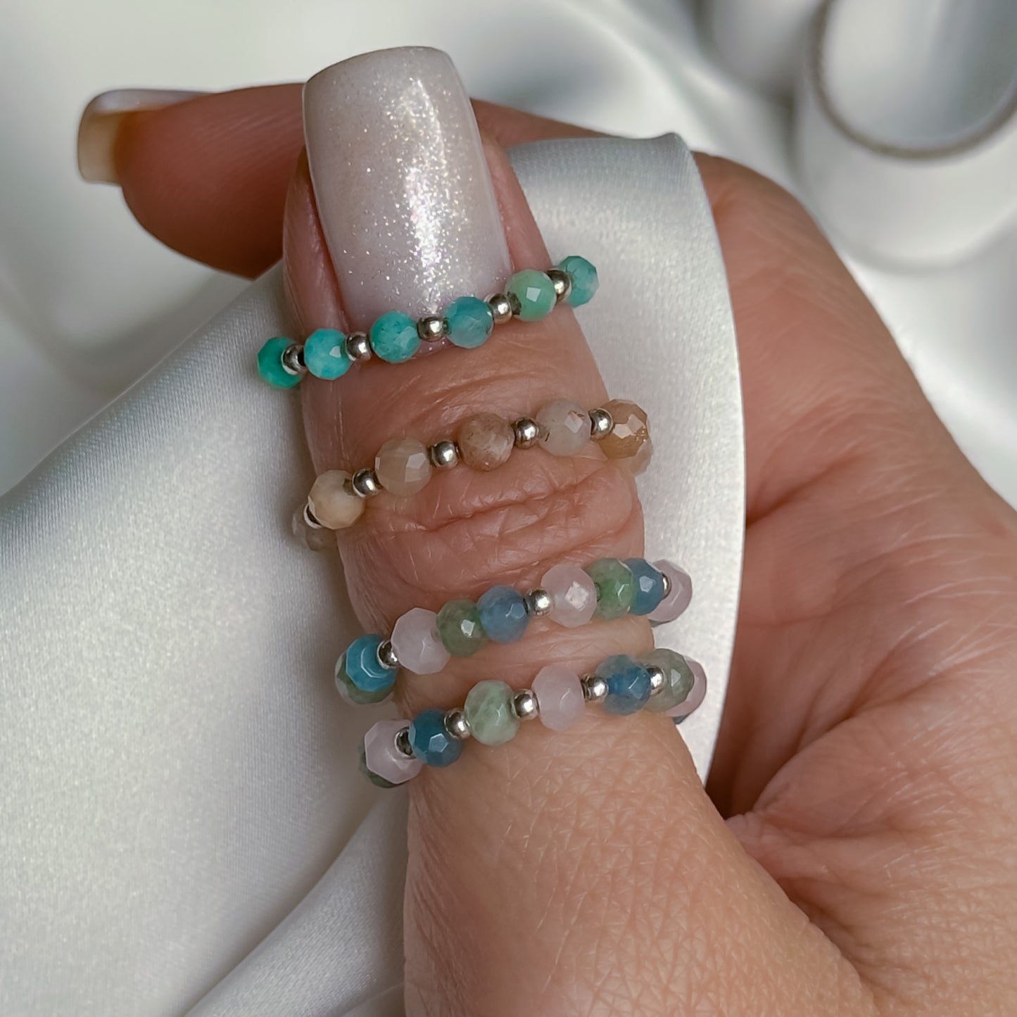 Beaded rings with silver