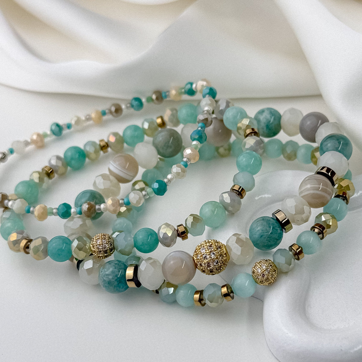 Amazonite, quartz and agate set
