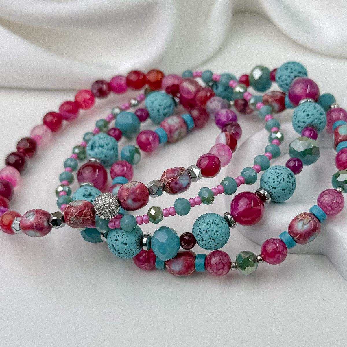 Pink Variscite bracelet stack