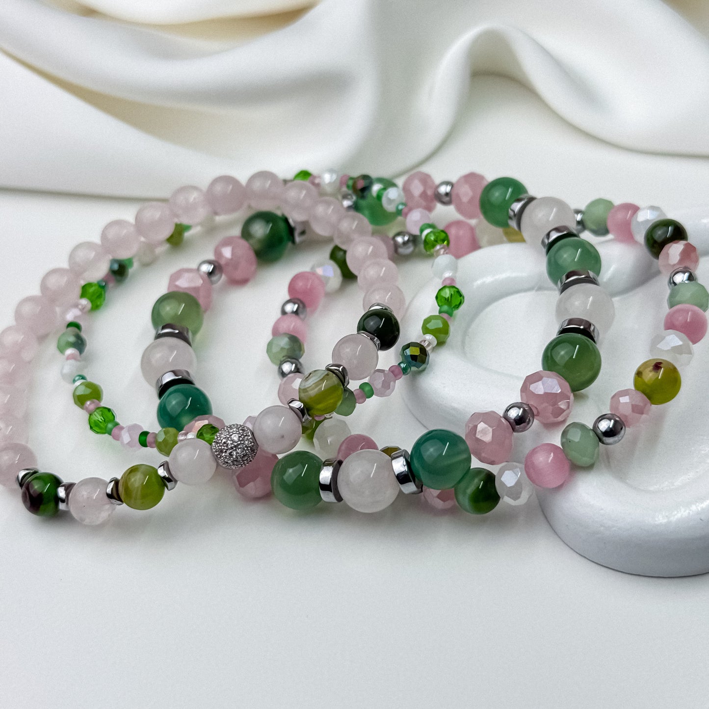 Rose quartz and green agate