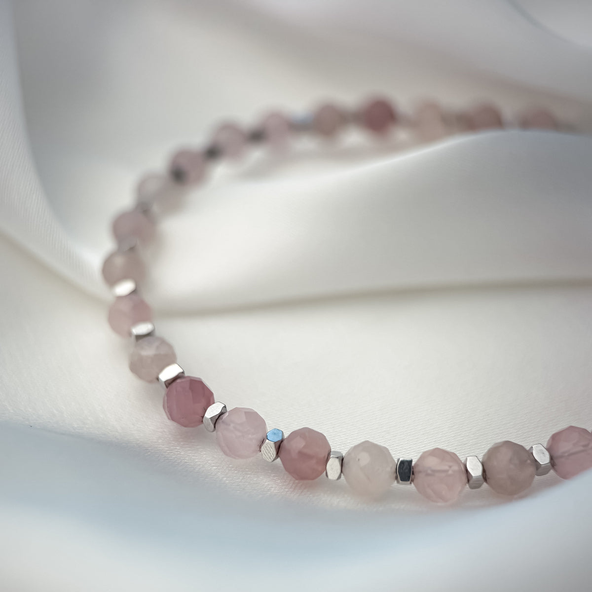 Rose quartz bracelet.