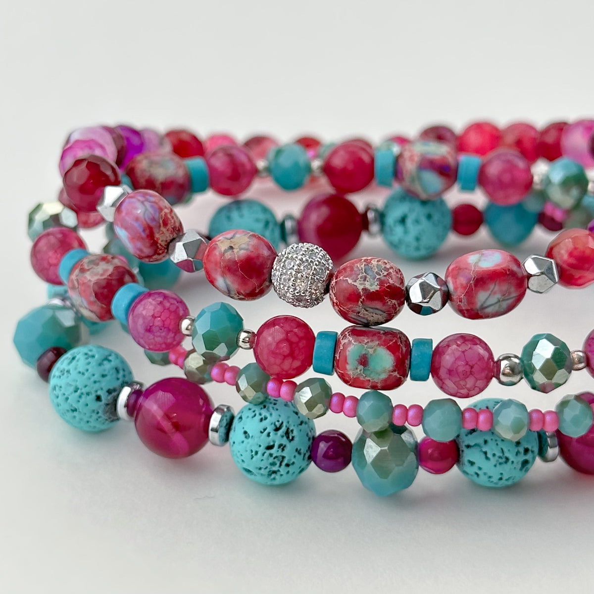 Pink Variscite bracelet stack