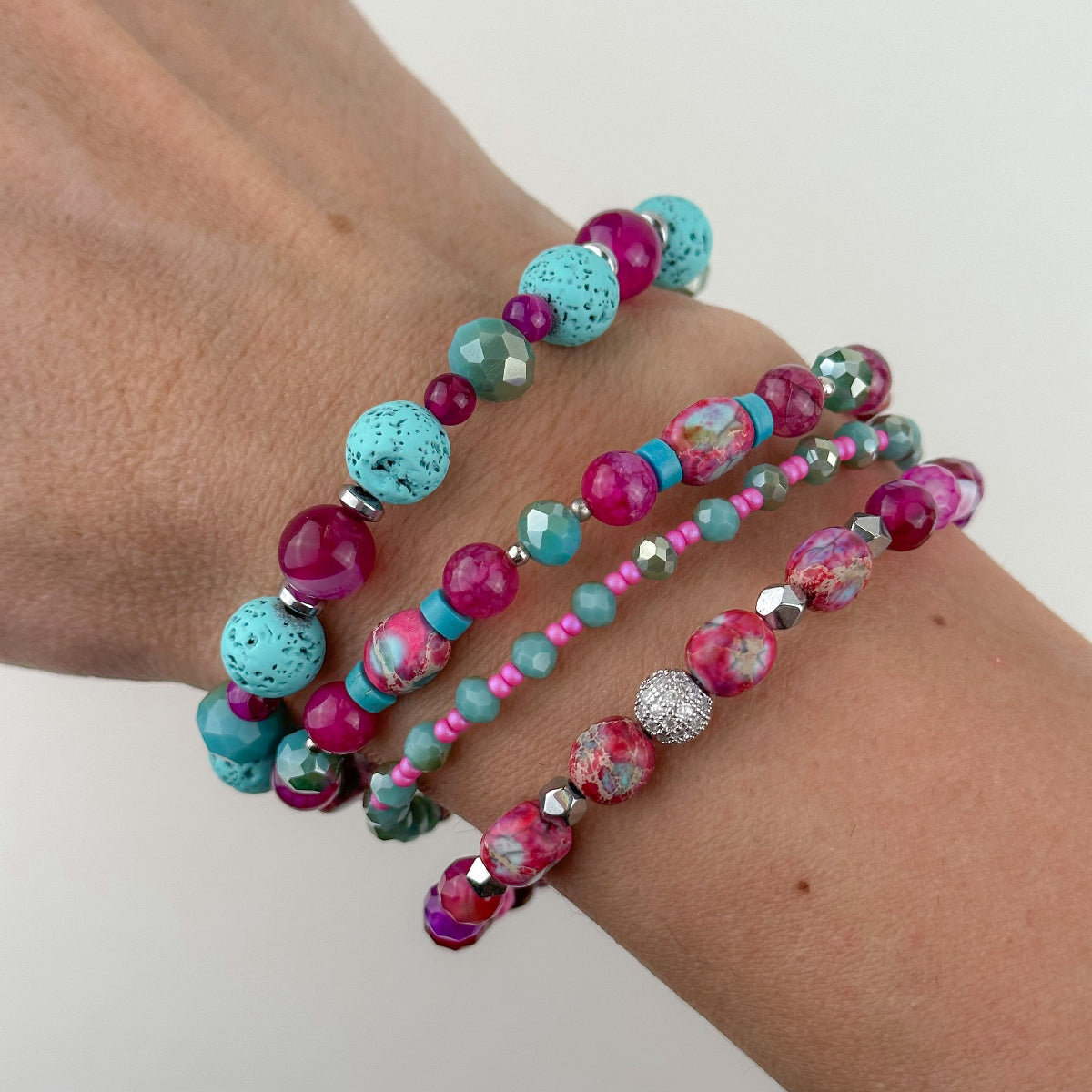 Pink Variscite bracelet stack