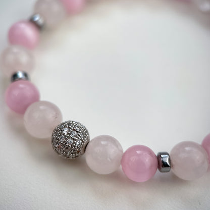Rose quartz & cats eye bracelet