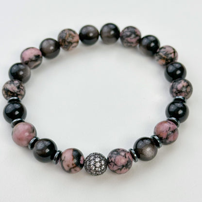 Rhodonite bracelet & Silver obsidian.