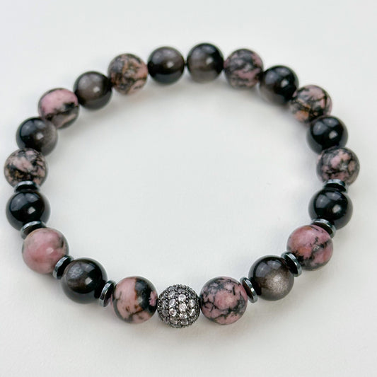 Rhodonite bracelet & Silver obsidian.