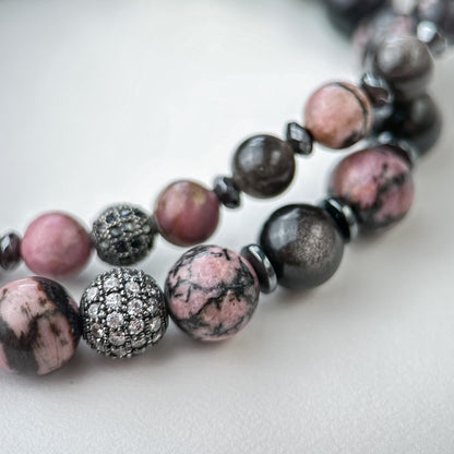 Rhodonite bracelet & Silver obsidian.