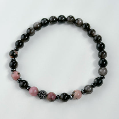 Rhodonite bracelet & Silver obsidian.