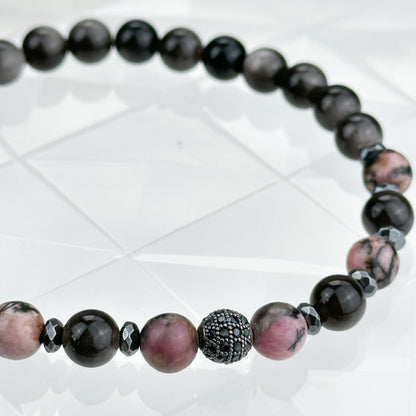 Rhodonite bracelet & Silver obsidian.