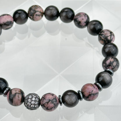Rhodonite bracelet & Silver obsidian.