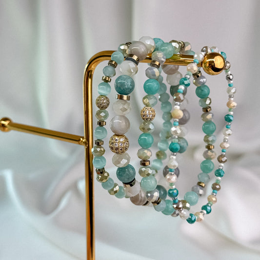 Amazonite, quartz and agate set
