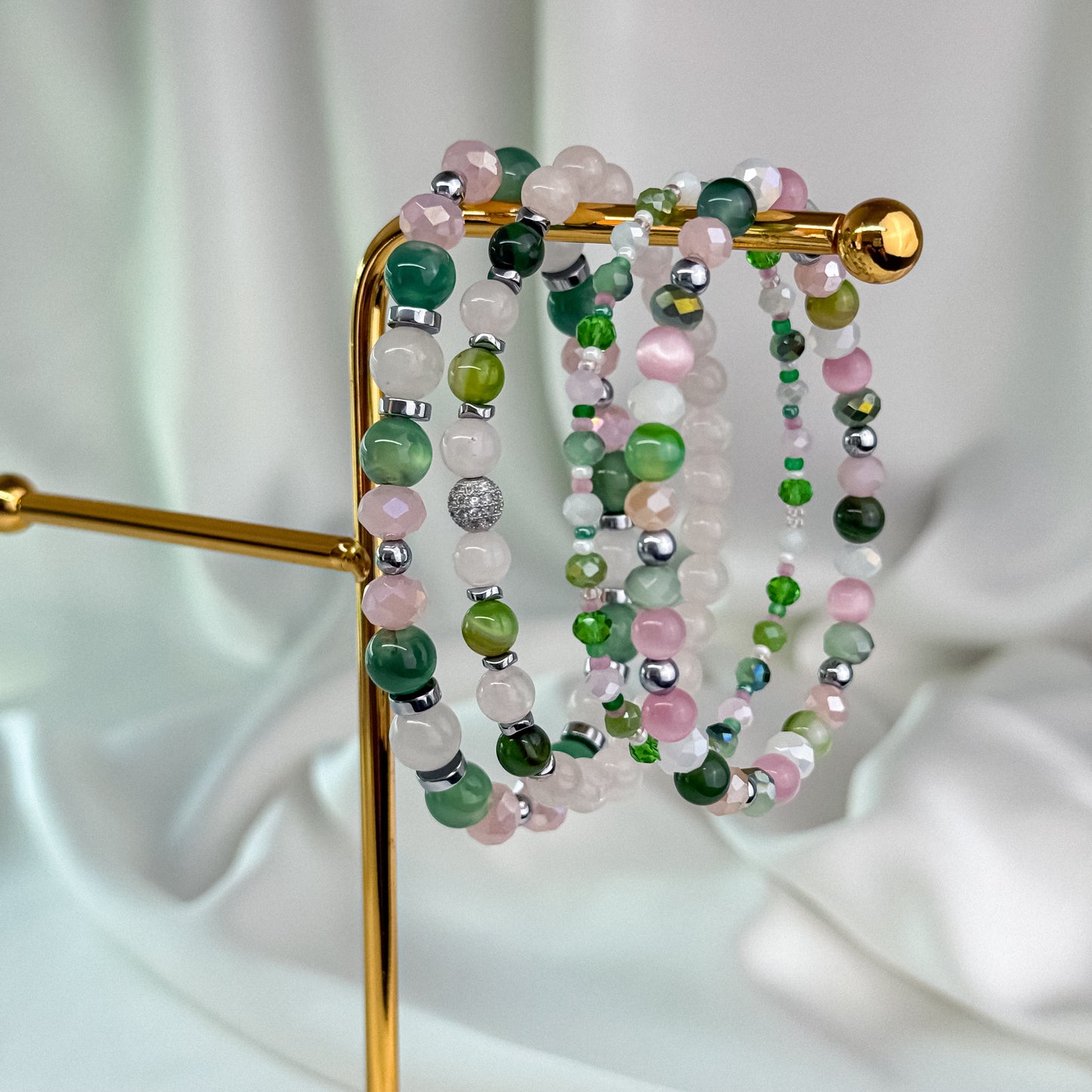 Rose quartz and green agate