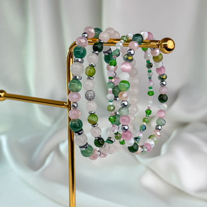 Rose quartz and green agate