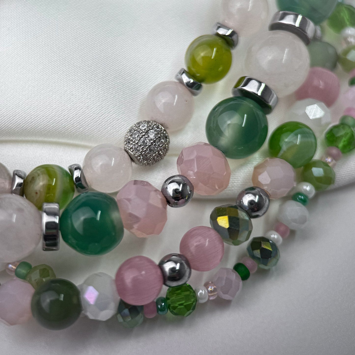 Rose quartz and green agate