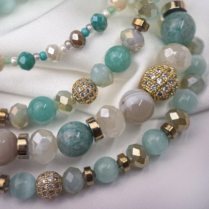 Amazonite, quartz and agate set