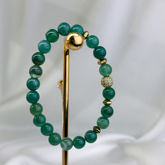 Green Agate Bracelet with golden hematite