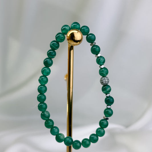Green agate with silver hematite