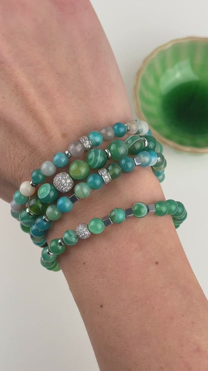 Green agate with silver hematite