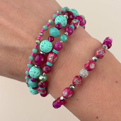 Pink Variscite bracelet stack